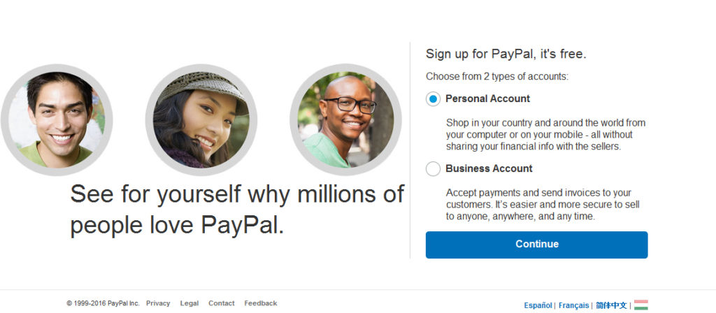 PayPal regisztráció 2. lépés